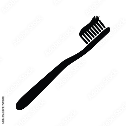 Simple black and white illustration of a single angled toothbrush
