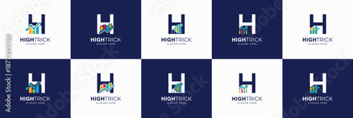 set of accounting logo design. usable for financial, marketing, investment, insurance identity icon. letter H with chart bar symbol.