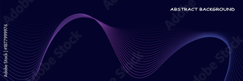 Dark abstract background with glowing wave. Shiny moving lines design element. Modern purple blue gradient flowing wave lines.