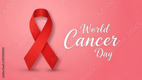 World cancer day awareness ribbon on pink background symbolizing hope
