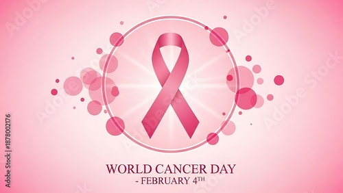 Pink ribbon for world cancer day awareness campaign symbol