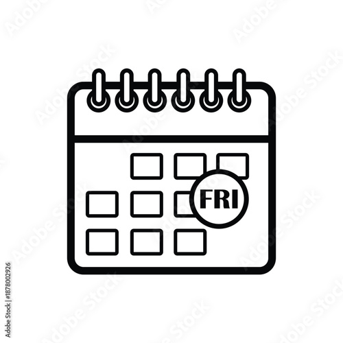 Friday Calendar Outline Icon, Minimalist Schedule Planner and Appointment Reminder Vector Illustration