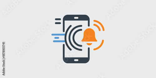 Smartphone with Notification Bell and Signal Waves