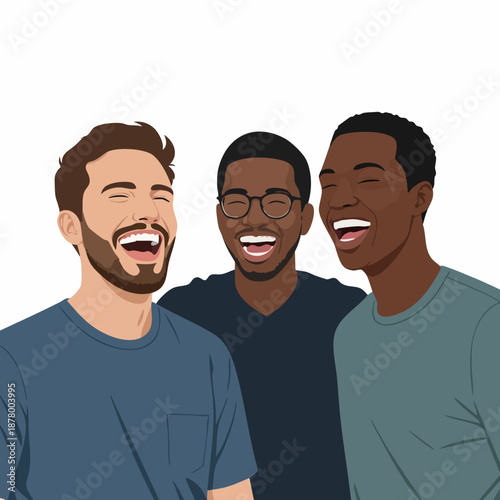 Flat Diverse Group of Men Laughing and Celebrating Together Illustration