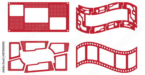 Cinematic Film Strip Frames with Dotted Texture, Curved Movie Borders and Modern Video Layout Templates