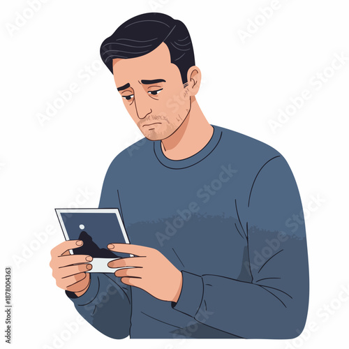 Modern Flat Illustration of Sad Man Looking at Picture Frame