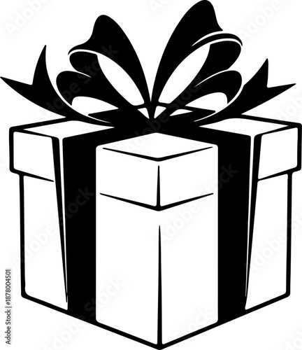Minimalist black and white gift box with a bow, symbolizing celebration, surprise, and generosity