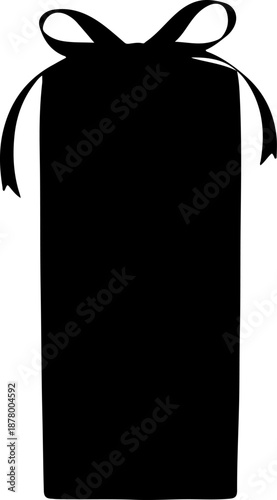 Black silhouette of a wrapped gift box tied with a bow, perfect for celebrations