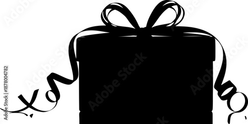 Elegant silhouette illustration of a festive gift box with a decorative ribbon and bow, perfect for celebrations and special occasions