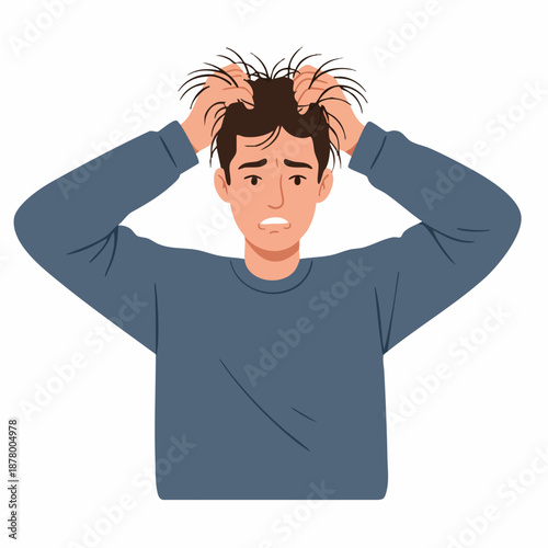 Flat Style Frustrated Man Scratching Head with Stress Feeling Illustration