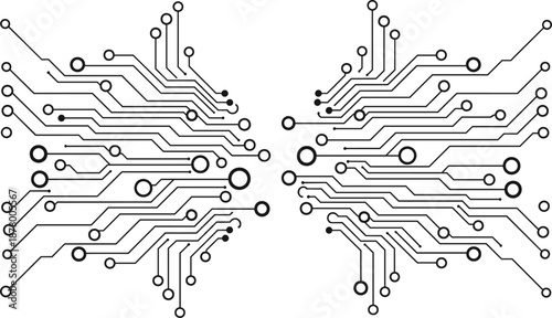 Symmetrical Circuit Schematic with Interconnected Lines and Nodes Representing Digital Connectivity and Electronic Design in Stylized Tech Illustration