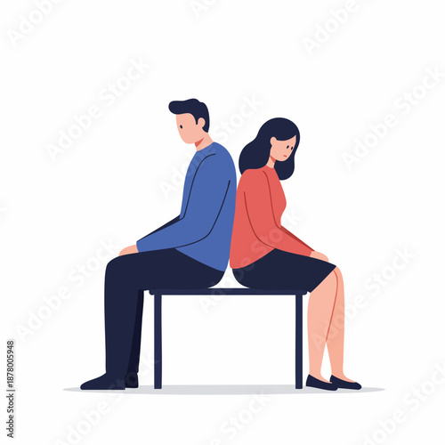 Minimalist Flat Illustration Sad Couple Sitting Back To Back Relationship