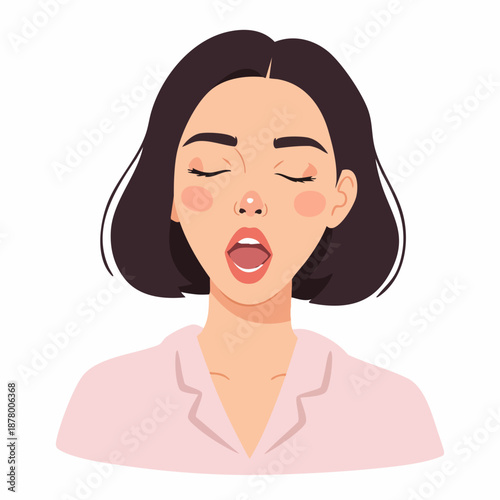 Cartoon Style Tired Woman Yawning in Pajamas Face Illustration