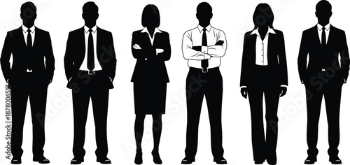 This title highlights the alternating male-female arrangement and professional attire—perfect for visuals about workplace inclusion, HR, and team branding.