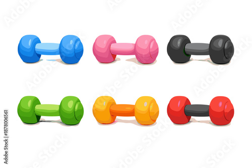 Collection of colorful cartoon dumbbells for fitness and exercise