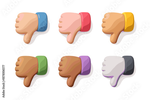 Collection of diverse thumbs down icons representing negative feedback and disapproval