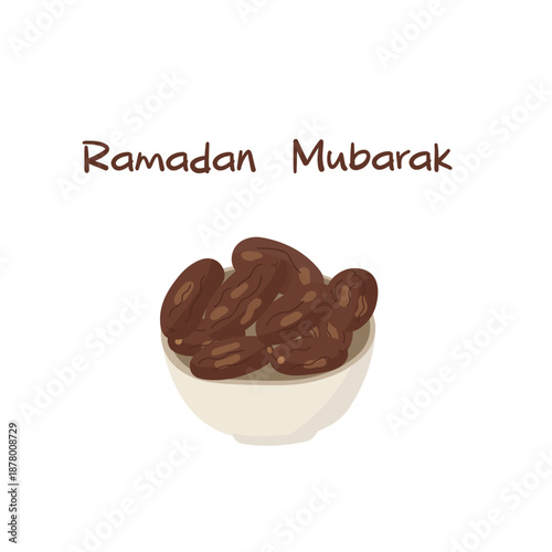 Ramadan Mubarak dates flat illustration for greeting cards, food posts, banners