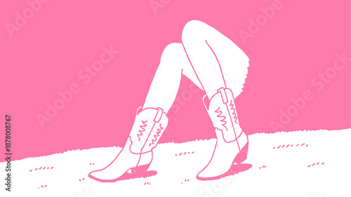 Hand drawn cowgirl boots doodle on pink background with western fashion attitude and playful feminine vibe