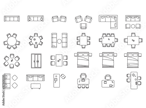 CAD Furniture Blocks Vector – Top View Mobiliario for Architecture and Interior Design