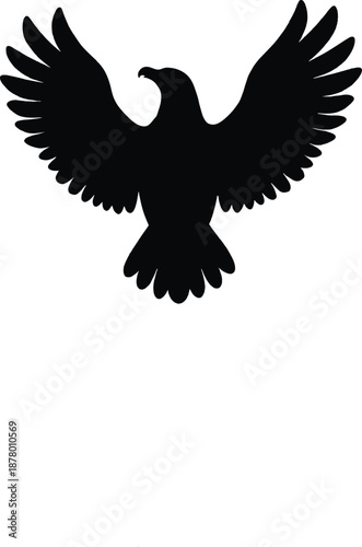 Black silhouette of a bird of prey with wings spread wide eagle
