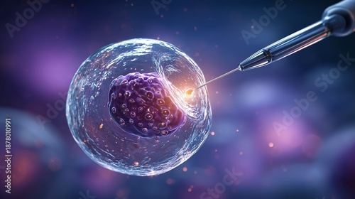 Microscopic blastocyst undergoing cryopreservation procedure with pipette, symbolizes embryo preservation and fertility treatment.