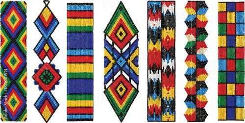 Colorful south african beaded patterns: intricate geometric designs reflecting traditional artwork and heritage