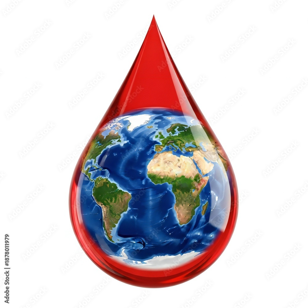 Obraz premium Earth enveloped in a single water drop symbolizing global sustainability isolated on white background