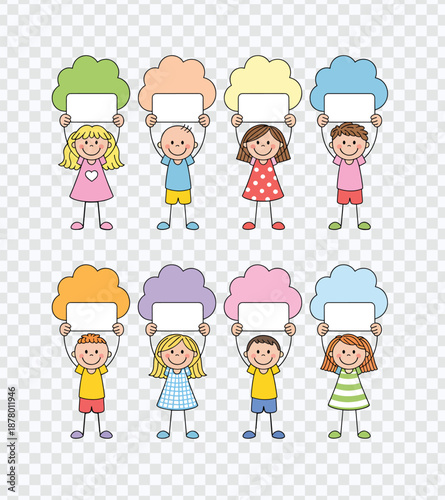 Colorful Cartoon Kids with Speech Bubbles