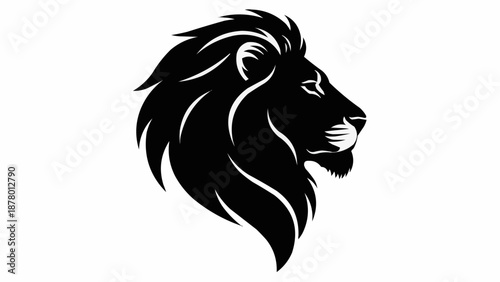 Black silhouette of a majestic lion head profile.