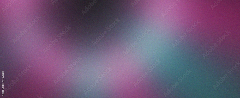 Fototapeta premium Abstract gradient shape deep purple to teal grainy background noise texture design wallpaper backdrop banner poster header. Atmospheric dynamic surface with soft color blend.