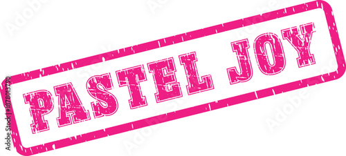 A vibrant pink grunge rubber stamp with the words Pastel Joy evokes happiness and delight