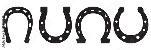 Horseshoe Icon Vector Set with Outline and Silhouette Styles, Lucky Symbol Line Art 
with Editable Stroke Isolated on White