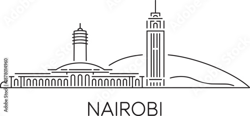 Nairobi kenya skyline line art illustration with kicc tower and city landmarks vector design
