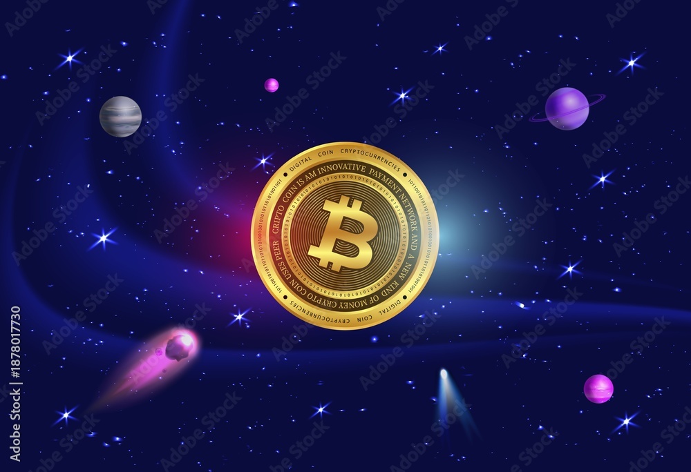 Fototapeta premium Bitcoin-BTC cryptocurrency logos drawings on digital background.