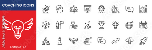 Coaching And Mentorship Thin Line Icon Collection