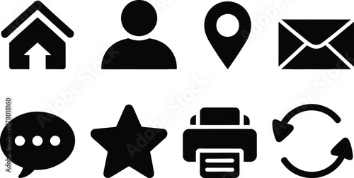 Collection of black icons on white background