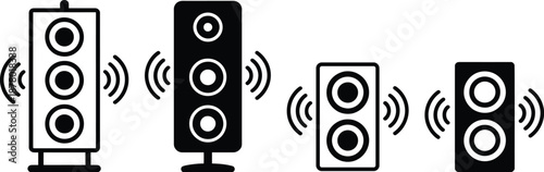 Different types of speakers emitting sound waves