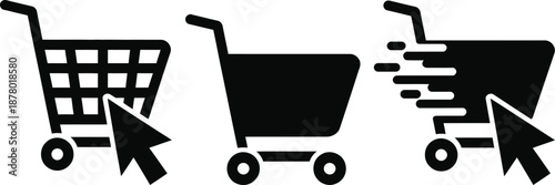 Shopping cart icon set with cursor pointer