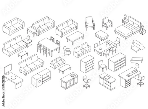 Furniture CAD Blocks Top View Vector Set for Floor Plan and Interior Design