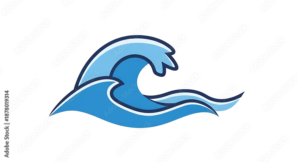 Obraz premium Blue ocean wave icon with white highlights on plain background Ai Generated