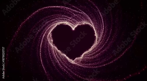 Abstract Glowing Heart of Swirling Pink Particles on Dark Cosmic Background. 4k video motion. Perfect for Valentine's Day, anniversaries, or gift-related promotions.