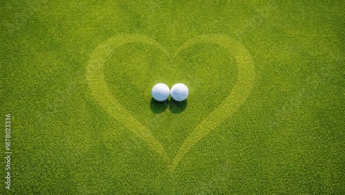Wallpaper Mural Two golf balls are placed side by side on green grass, surrounded by a heart shape cut into the turf. Torontodigital.ca