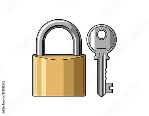 A golden padlock with its silver key, representing security, access, and protection in a digital and physical world