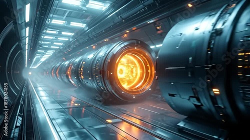 Futuristic Tunnel with Glowing Orbs: Sci-Fi Corridor Journey