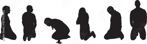 vector, a group of people kneeling in various poses