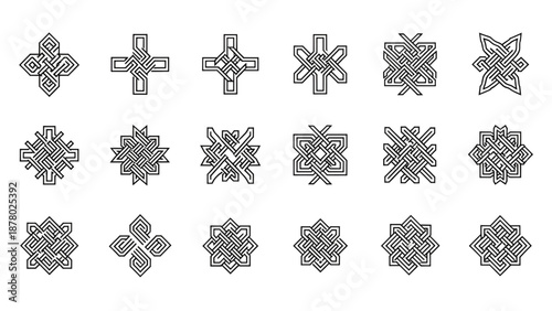 A diverse collection of intricate Celtic knot designs showcasing traditional interwoven patterns and cultural artistry.