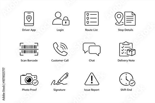 Comprehensive logistics app icons for efficient delivery management