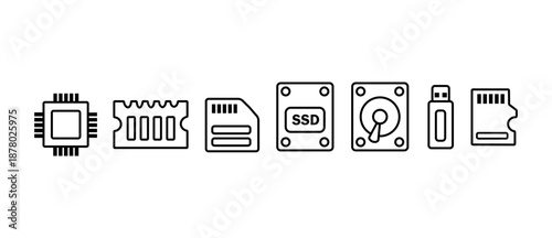 Data storage icon set. Technology devices components icon set png and vector illustration on transparent background