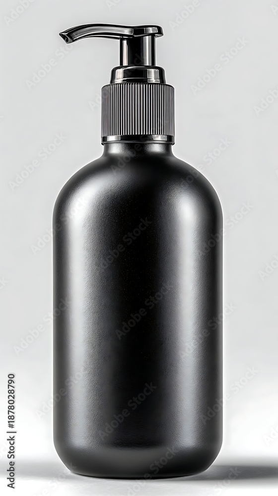 Obraz premium Elegant black matte bottle with pump dispenser on a clean white background