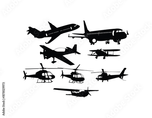 Aircraft Silhouette Set – Airplane and Helicopter Collection